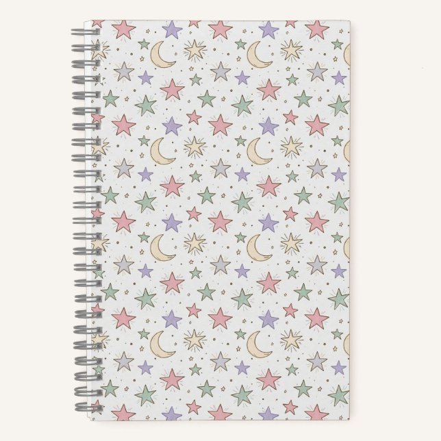 Fantasievolles Mond-Stern-Muster Notizbuch (Vorderseite)
