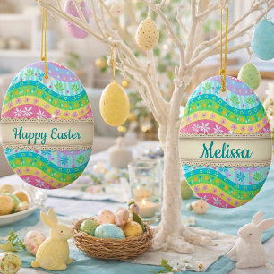 Fantasievolles Osterei personalisiert Keramik Ornament