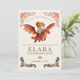Fantasievolles Ritter Mädchen Drache Geburtstags-W Einladung