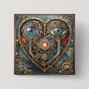 Fantasievolles Steampunk-Herz Ich sehe dich Ich li Button