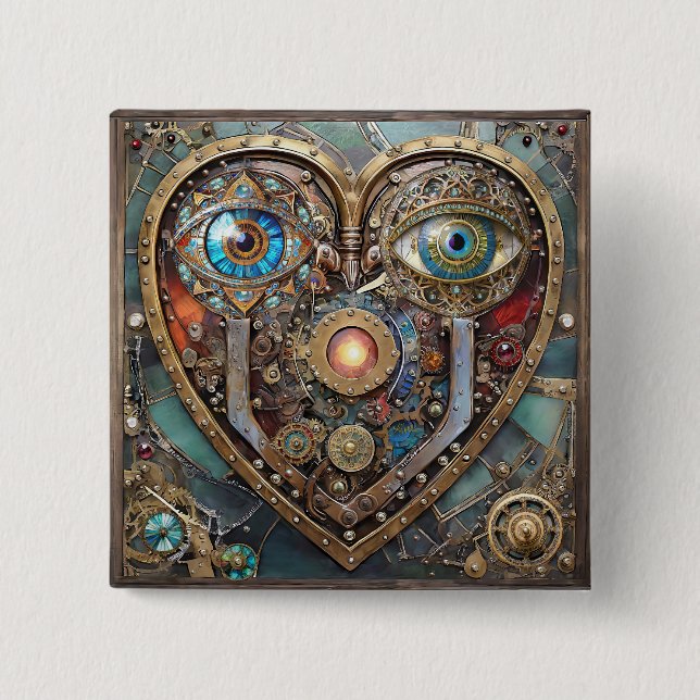 Fantasievolles Steampunk-Herz Ich sehe dich Ich li Button (Vorderseite)