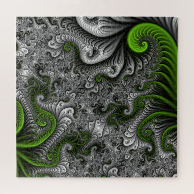 Fantasiewelt grün und grau abstrakte fraktale Kuns Puzzle (Horizontal)