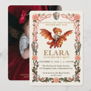 Fantasiöses Ritter Mädchen Drache Erste Geburtstag