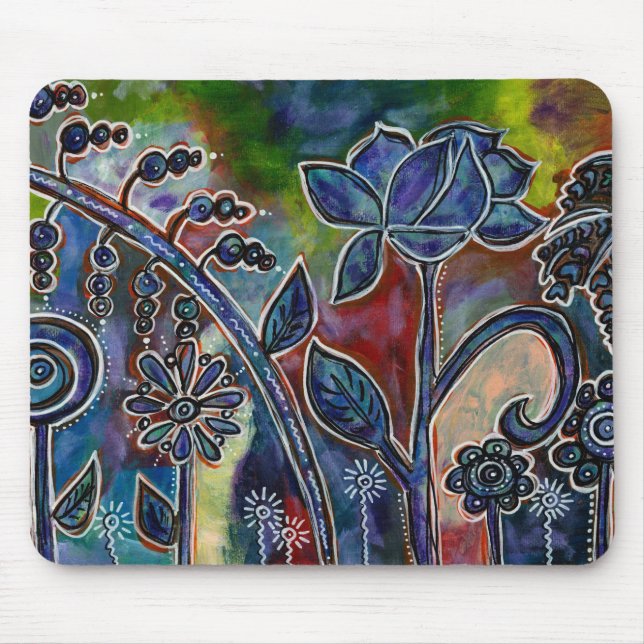 Fantasmagoric Lotus Flower Garden Originale Kunst, Mousepad (Vorne)