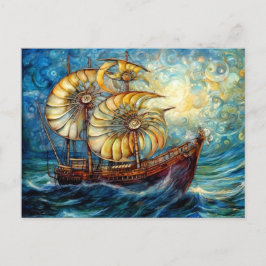 Fantastical Nautilus Ship in Swirling Ocean Postkarte
