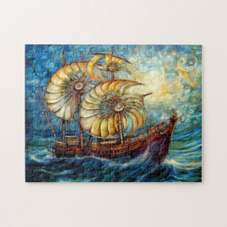 Fantastical Nautilus Ship in Swirling Ocean Puzzle
