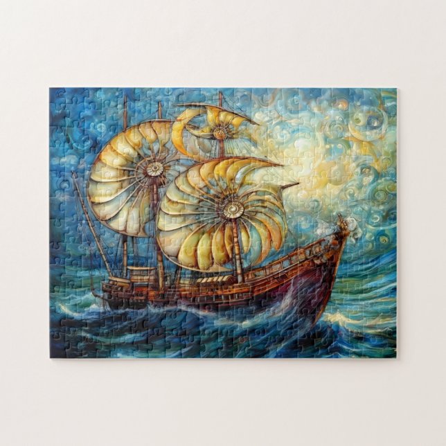 Fantastical Nautilus Ship in Swirling Ocean Puzzle (Horizontal)