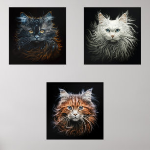 FANTASTICATS Ragdoll Angora Ginger Cat Portraits Bilderwand Sets