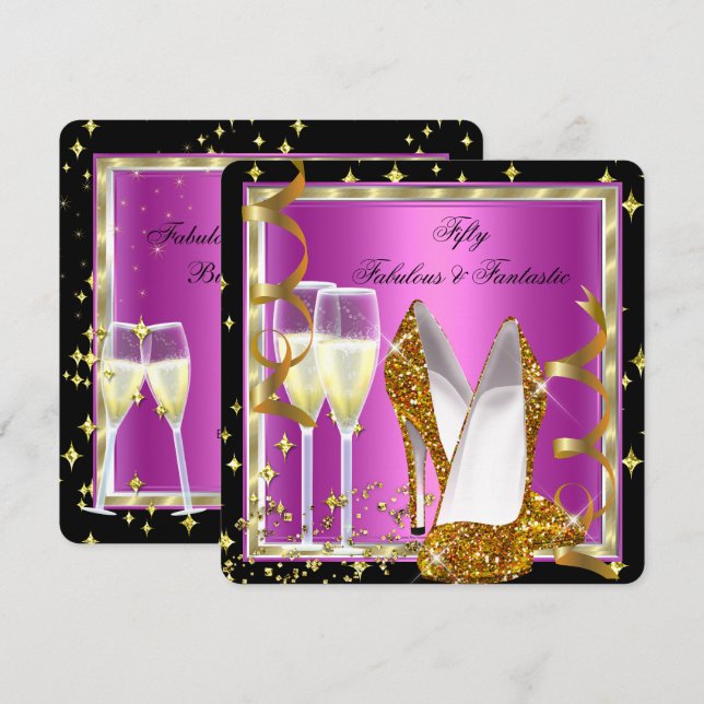 Fantastisch 50 Fantastisches Pink Schwarz-weiß Gol Einladung (Vorne/Hinten)