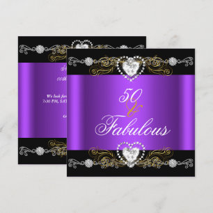 Fantastisch 50 Lila Schwarz Silber Gold 50. Geburt Einladung