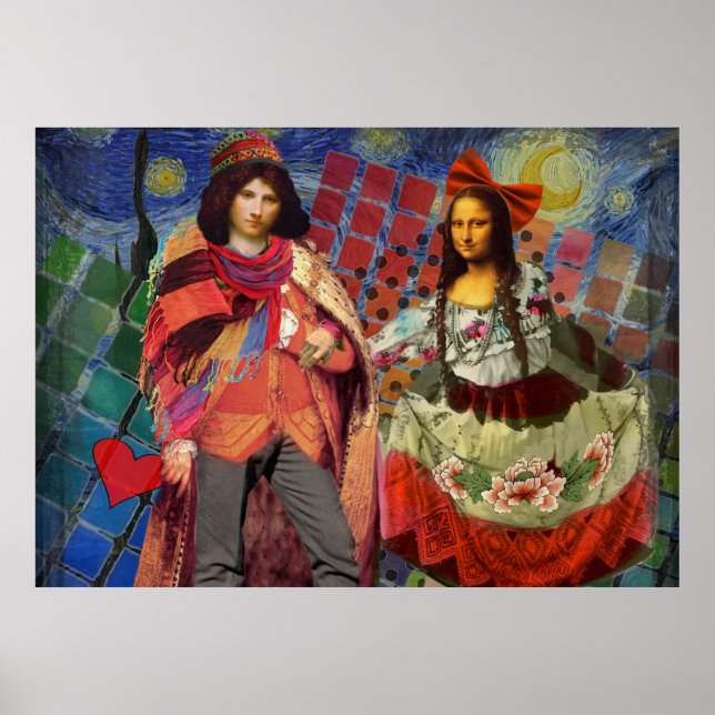 Fantastisch Funny Mona Lisa Couple Whimsical Poster (Vorne)