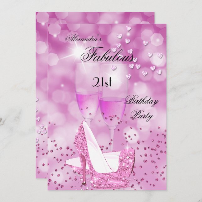 Fantastische 21. Party Shimmer Pink High Heels Einladung (Vorne/Hinten)
