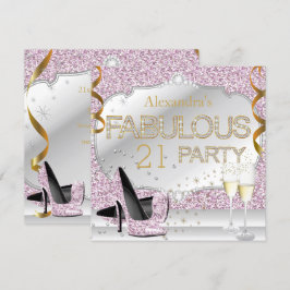Fantastische 21 Rosa Glitzer Glamour Geburtstagspa Einladung
