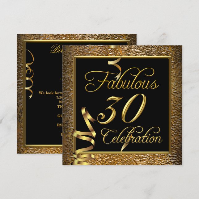Fantastische 30 Celebration Gold Black Birthday Pa Einladung (Vorne/Hinten)