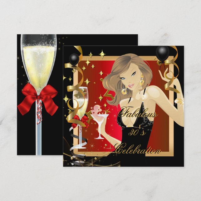 Fantastische 30 Red Gold Black Birthday Party Einladung (Vorne/Hinten)
