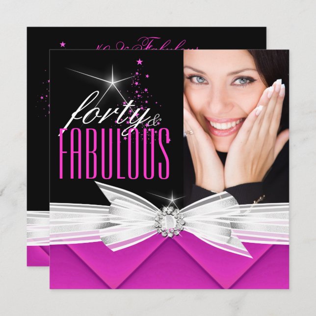 Fantastische 40 Foto Rosa Schwarz-weiß Elegantes P Einladung (Vorne/Hinten)