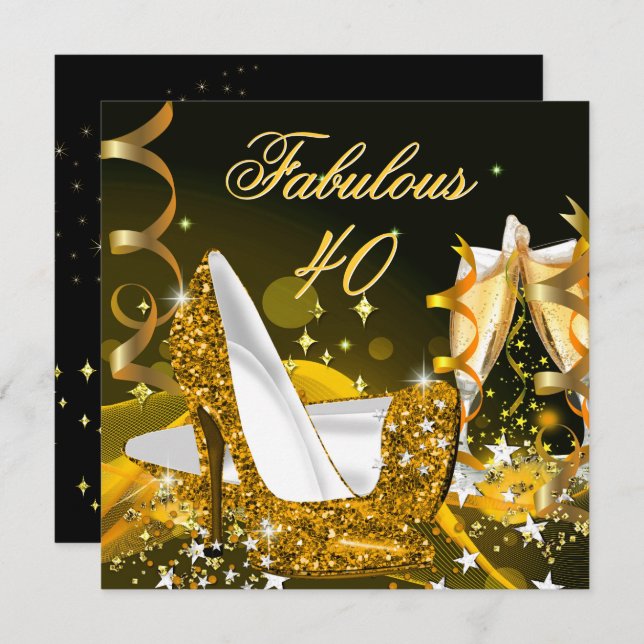 Fantastische 40-Frauen-Gold-Geburtstagsparty Einladung (Vorne/Hinten)