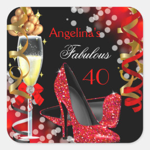 Fantastische 40 Red Heelses Gold Bubbles Geburtsta Quadratischer Aufkleber