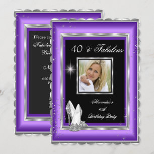 Fantastische 40er-Party-Foto-Lila-Silber-High-Heel Einladung