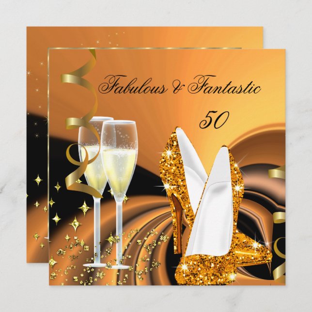 Fantastische 50 Abstrakt Gold Geburtstagsparty Einladung (Vorne/Hinten)