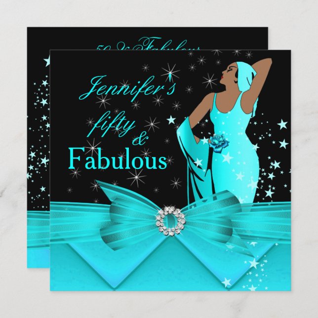 Fantastische 50 Aquamarine glamouröse Retro-Frau z Einladung (Vorne/Hinten)