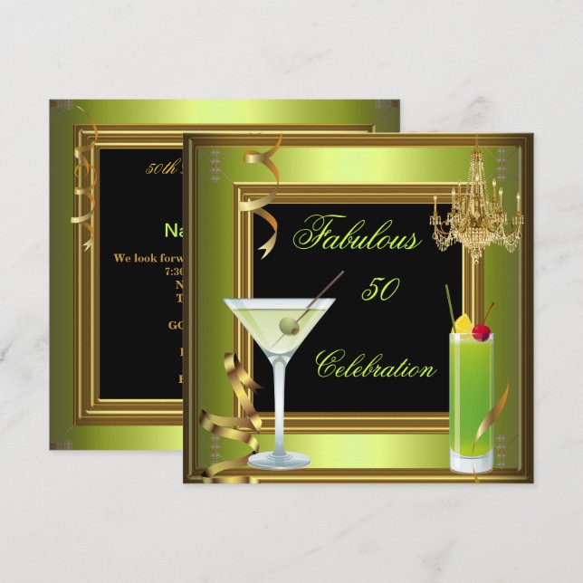 Fantastische 50 Celebration Gold Green Birthday Pa Einladung (Vorne/Hinten)