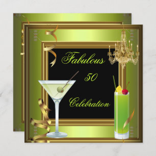 Fantastische 50 Celebration Gold Green Birthday Pa Einladung