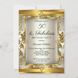 Fantastische 50 Cream Gold Damask Geburtstagsparty Einladung