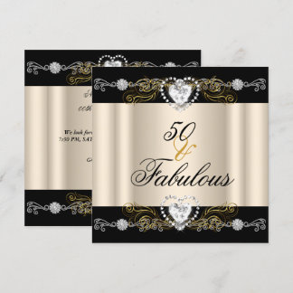 Fantastische 50 Creme Black Silver Gold 50. Geburt Einladung