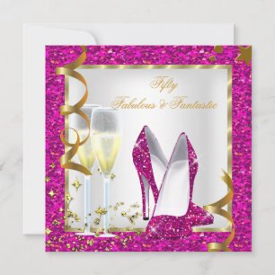 Fantastische 50 Fabelhafte Rosa Weiß Gold Geburtst Einladung