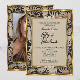 Fantastische 50 Foto Beige Schwarz Damast Gold Geb Einladung