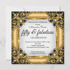 Fantastische 50 Foto Schwarz-weiß Gold Geburtstags Einladung