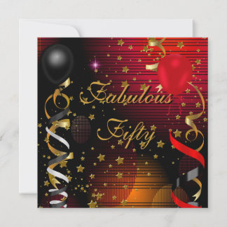 Fantastische 50 Geburtstagsparty Black Red Stars 2 Einladung