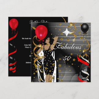 Fantastische 50 Geburtstagsparty Black Red Stars 3 Einladung