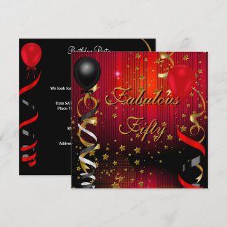 Fantastische 50 Geburtstagsparty Black Red Stars Einladung