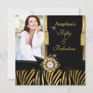 Fantastische 50 Gold Black Zebra Foto Geburtstagsp Einladung