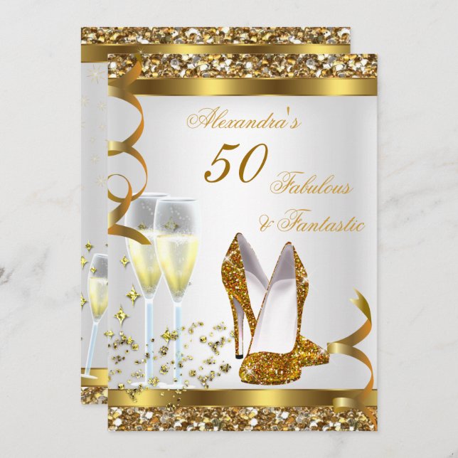 Fantastische 50 Gold Heelse Geburtstagsparty Einladung (Vorne/Hinten)