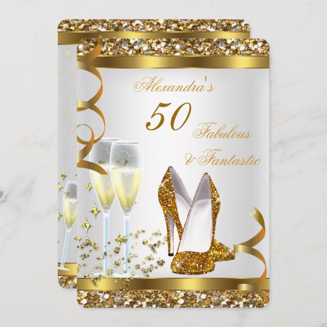 Fantastische 50 Gold Heelse Geburtstagsparty Einladung (Vorne/Hinten)
