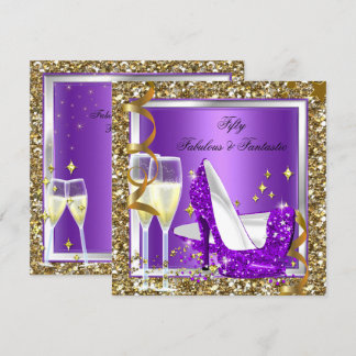 Fantastische 50 Lila Gold Geburtstagsparty Einladung