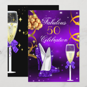 Fantastische 50 Lila Gold Heelse Champagner Party Einladung