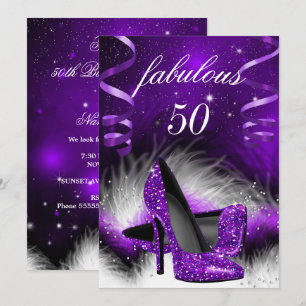 Fantastische 50 lila High Heel Geburtstagsfeier Einladung