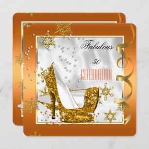 Fantastische 50 Orange Gold White Heelses Geburtst Einladung
