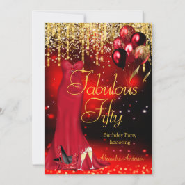 Fantastische 50 Party Red Glitzer Gold Heelse Klei Einladung