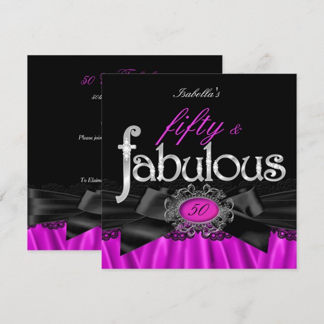 Fantastische 50 Pink Silk Black Lace Geburtstagspa Einladung (Vorne/Hinten)