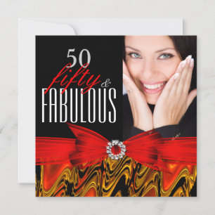 Fantastische 50 Rot Gold Schwarz Foto Geburtstagsf Einladung