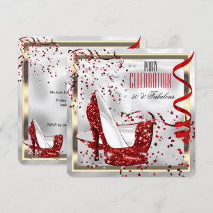 Fantastische 50 Rot Schwarz Weiß Geburtstagsfeier Einladung