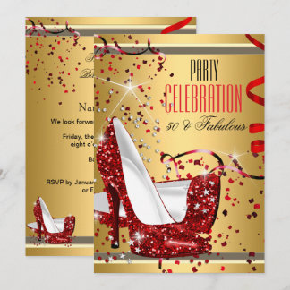 Fantastische 50 Rote Heels 50. Geburtstagsparty Einladung