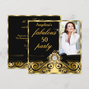 Fantastische 50 Schwarz Gold Faux Diamant Foto Par Einladung