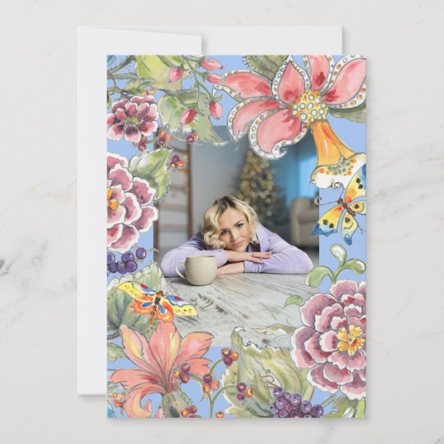 Fantastische 50 Tropical Floral Blue 50. Geburtsta Einladung (Vorderseite)