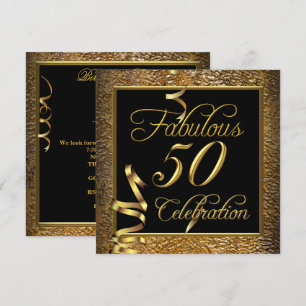 Fantastische 50er-Feier Gold-Schwarz Geburtstagsfe Einladung